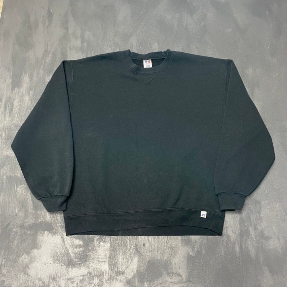 Vintage blank russell athletic Sweatshirt Large Black 1990s Excellent Plain